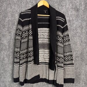 Talbots Cardigan Women L Lambswool Black Fair Isle Shawl Collar Casual Office